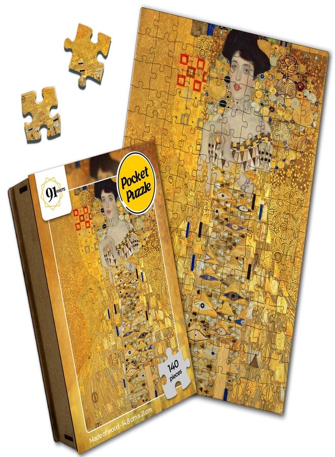 91Knots | Gustav Klimt - The Lady in Gold (Portrait of Adele Bloch-Bauer I) 140pcs Wooden Art Puzzle | Classical Painting Jigsaw for Adults & Teens | Mindful Brain Teaser - Image 4
